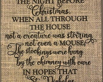 Primitive ‘Twas The Night Before Christmas Burlap Panel Appliqué Sign