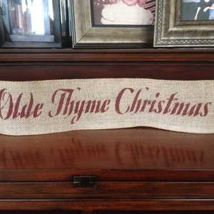 Primitive Olde Thyme Christmas Wired Burlap Ribbon Banner Ornament Garland 4 x 22 image 2