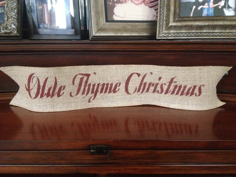 Primitive Olde Thyme Christmas Wired Burlap Ribbon Banner Ornament Garland 4 x 22 image 2