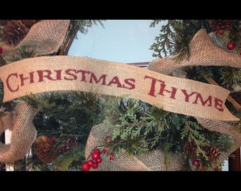 Primitive Christmas Burlap Ribbon Banner Christmas Thyme Ornament Garland