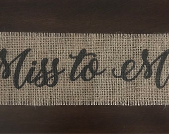Primitive Miss to Mrs Natural Burlap Mason Jar Wrap Banner Rustic Country Wedding Bridal Shower Decor Appliqué Sign DIY