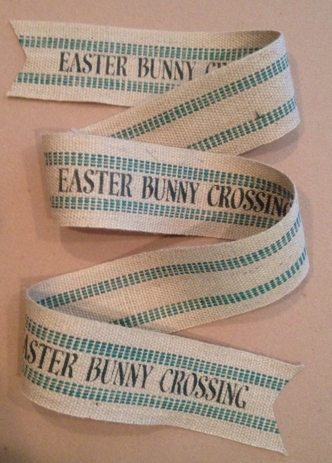 Primitive Easter Bunny Crossing Natural & Green Jute Webbing Rustic ...