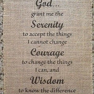 Primitive Burlap Panel Appliqué Sign Serenity Prayer Inspirational AA Pledge