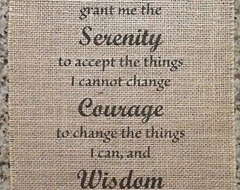 Primitive Burlap Panel Appliqué Sign Serenity Prayer Inspirational AA Pledge