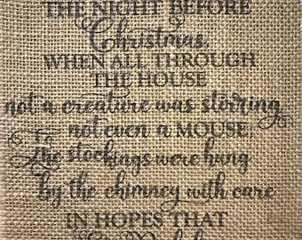 BLEMS - Primitive ‘Twas The Night Before Christmas Burlap Panel Appliqué Sign - READ DESCRIPTION