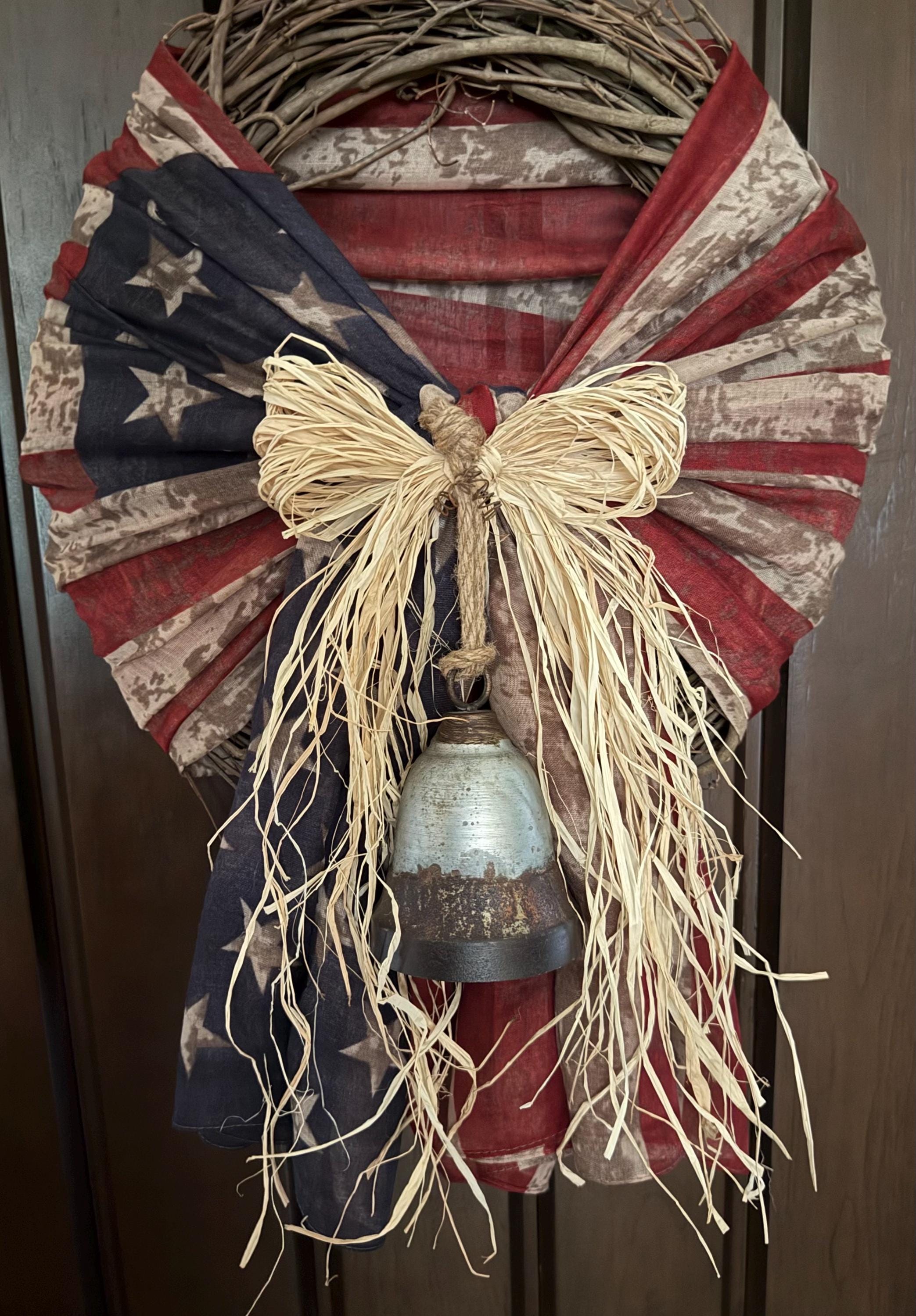 Primitive Antiqued American Flag Scarf Wreath - Patriotic USA July 4th ...