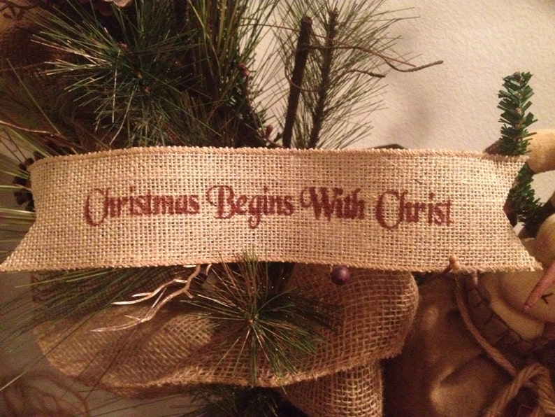 Primitive Christmas Burlap Ribbon Banner Ask Believe Receive Ornament Red//Green