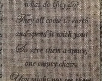 Primitive Christmas In Heaven Burlap Panel Appliqué Sign Poem Inspirational