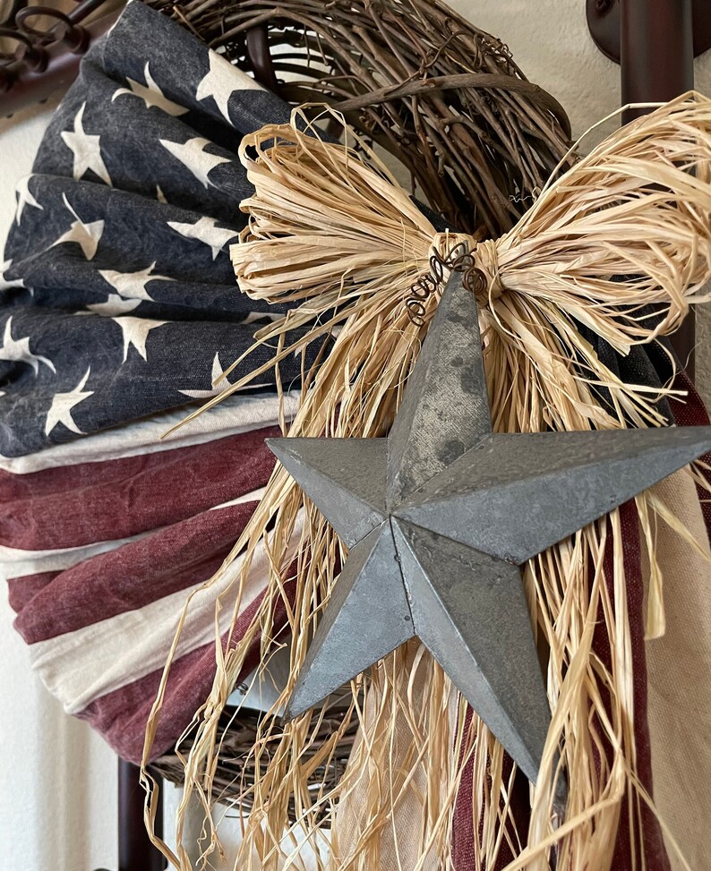 Primitive Antiqued American Flag Wreath Patriotic USA July 4th - Etsy