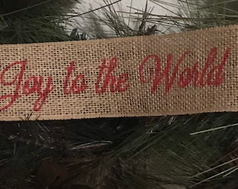 Primitive Christmas Joy to the World Wired Burlap Ribbon Banner Ornament Garland