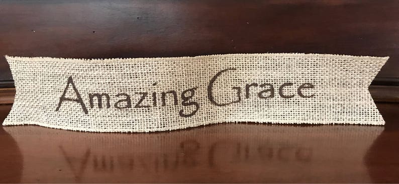 Primitive Christmas Amazing Grace Wired Burlap Ribbon Banner Ornament Garland 2-1/2 x 14 image 1