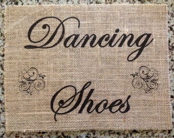 Primitive Burlap Panel Appliqué Dancing Shoes Sign Rustic Wedding Shabby Chic