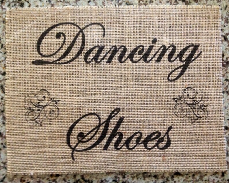 Primitive Burlap Panel Appliqué Dancing Shoes Sign Rustic Wedding Shabby Chic image 1