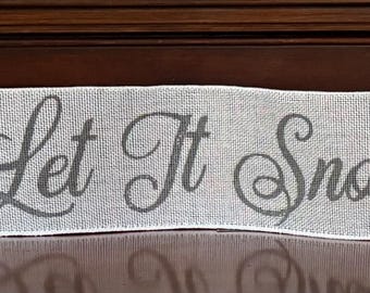 Primitve White Faux Burlap Poly Wired Ribbon Let It Snow