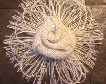Primitive Burlap Loop Fringe Rose Flower Handmade Rustic Wedding Baby Shabby Chic Mason Jar Candle Cake Accent (1)