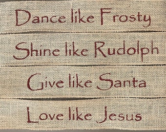 Zestaw banerów Primitive Christmas Wired Burlap/4 - Frosty - Rudolph - Santa - Jesus Prim Font