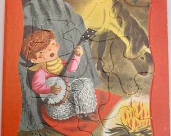 Vintage Richard Scarry Book & Puzzle: Brave Cowboy Bill, 1950s Children's Edition