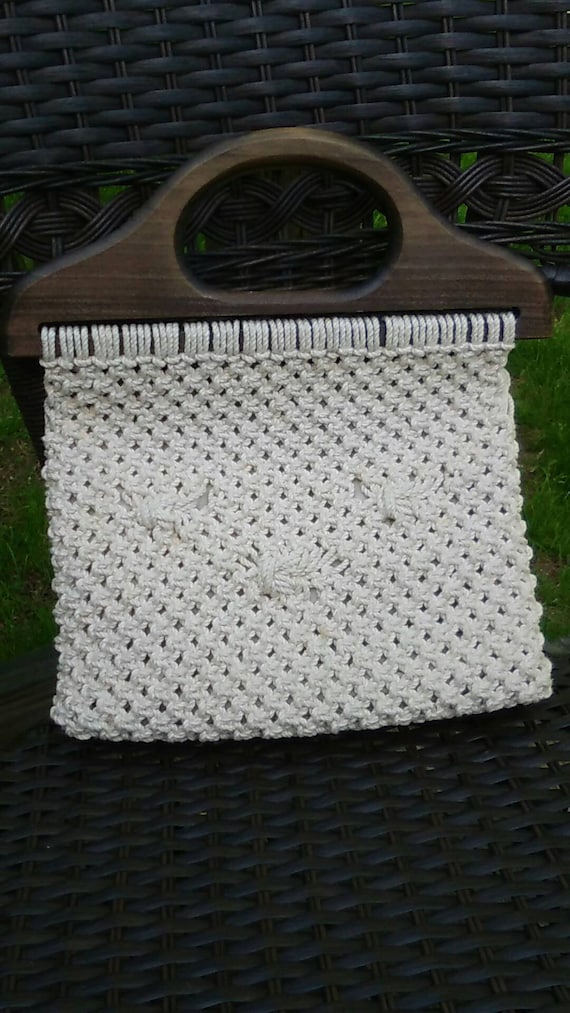 Macrame handbag, vintage 1970's handmade purse off