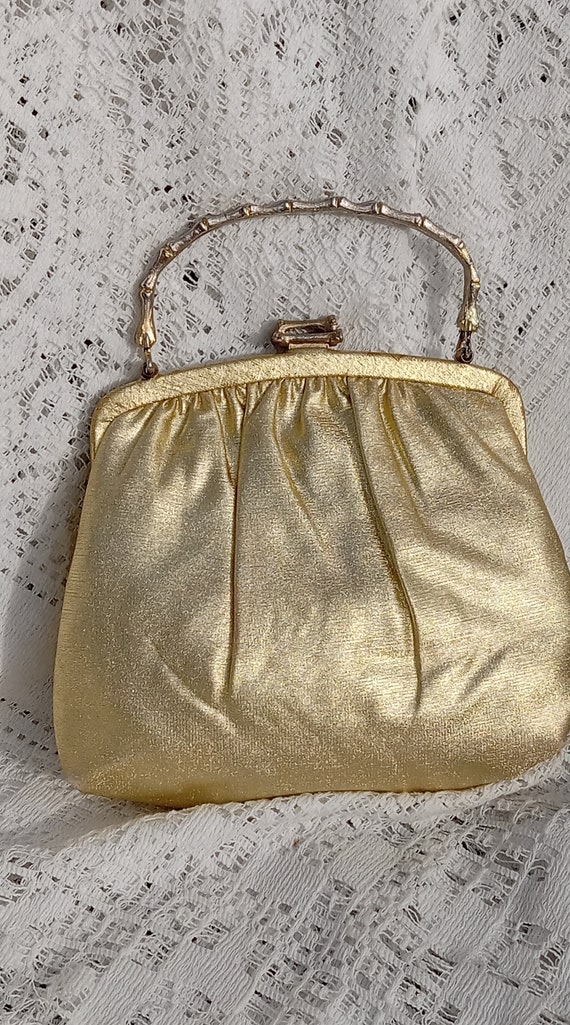 Vintage gold evening bag, gold lame Ande purse,