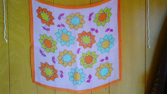 Vintage '70's silk scarf, retro print silk chiffo… - image 2