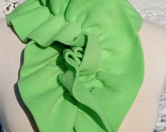 Green ruffle fleece scarf, elastic ruffle scarf, bright apple green fleece, neck warmer, gift for her, gift under 20, St. Patrick's Day wear