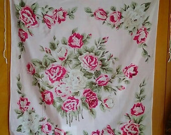 Vintage Roses "RUNWAY" silk scarf, large square pink silk scarf, vintage silk fashion accessory, spring/summer lightweight scarf neckwear