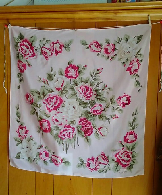 Vintage Roses "RUNWAY" silk scarf, large square p… - image 1