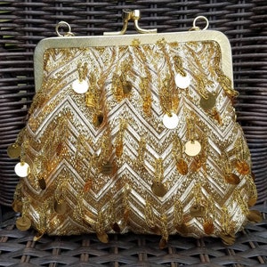 Vintage Gold Beaded Evening Bag: Small Special Occasion Purse