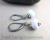 African Opal Earrings, Blue Gemstone Earrings, Blue Opal & Sterling Silver Earrings, Opal Healing Earrings, Chakra Earrings