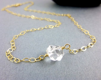Delicate Herkimer Diamond Necklace - Minimal Raw Crystal on 14k Gold Fill Chain or Sterling Silver Chain
