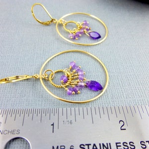 Amethyst Hoop Earrings, 14K Gold Fill, February Birthstone, Powerful and Protective Stone, Reduces Stress, Activates Spiritual Awareness image 5