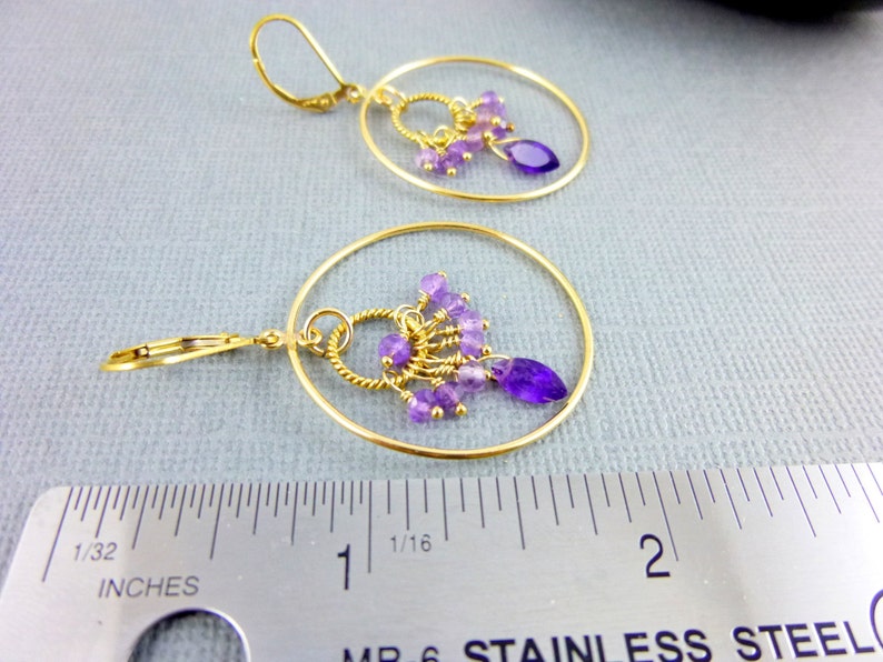 Amethyst Hoop Earrings, 14K Gold Fill, February Birthstone, Powerful and Protective Stone, Reduces Stress, Activates Spiritual Awareness image 5