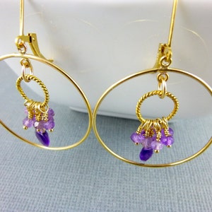 Amethyst Hoop Earrings, 14K Gold Fill, February Birthstone, Powerful and Protective Stone, Reduces Stress, Activates Spiritual Awareness image 2