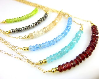 Gemstone Bar Necklace, Choose Stones, Dainty14k Gold Fill Chain, Healing Crystals by Earth Energy Gemstones