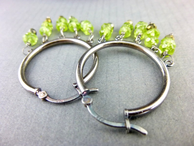 Peridot Chakra Earrings, August Birthstone, Sterling Silver Hoops, Reduces Stress, Anger, Guilt, Protective Stone, Repels Negativity image 5