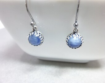 Blue Kyanite Earrings, Bezel Set Dangles, Sterling Silver, Strengthens the Voice, Brings Tranquility, Drives Away Stress