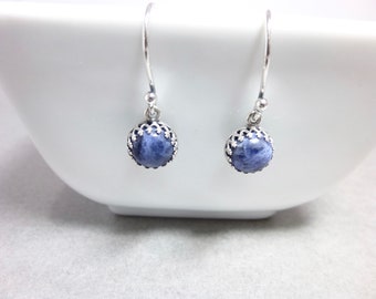 Sodalite Blue Earrings, Bezel-Set Stones,  Sterling Silver, Stone of Truth, Brings Order & Calmness, Discharges Anger and Negative Thoughts