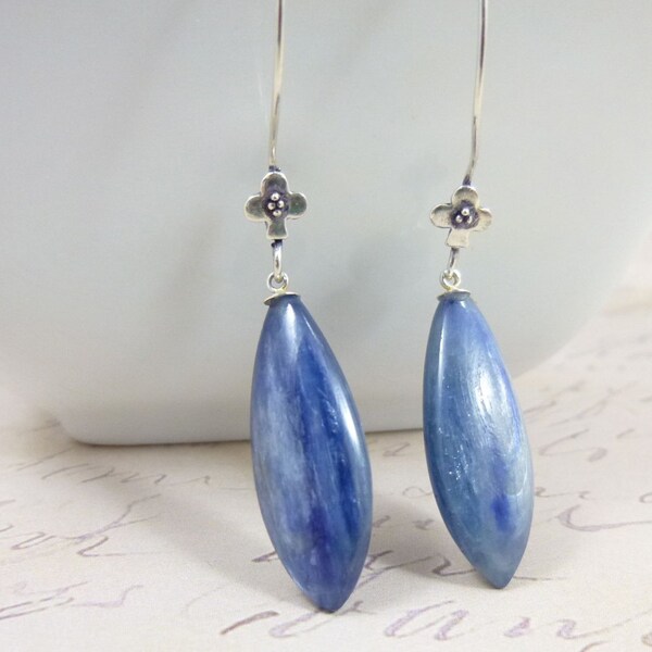 Shimmering Blue Kyanite Earrings, Blue Gemstone Earrings, Dangle Earrings, Sterling Silver Earrings, Chakra Jewelry, Energy Jewelry