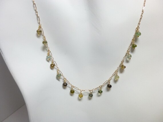 Dainty Green Tourmaline Gemstone Necklace - 4K Gold Fill - October Birthstone - Chakra Stones