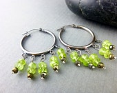 Peridot Chakra Earrings, August Birthstone, Sterling Silver Hoops, Reduces Stress, Anger, Guilt, Protective Stone, Repels Negativity