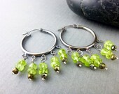 Peridot Earrings: August Birthstone, Sterling Silver Hoops, Chakra Stones