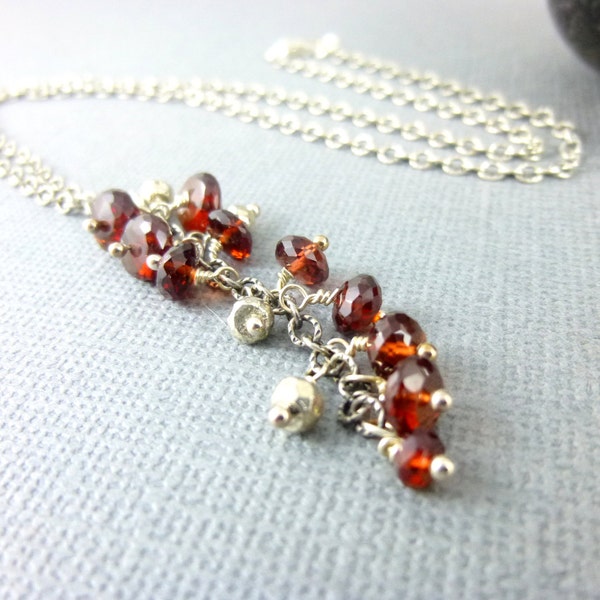 Garnet Waterfall Necklace, Sterling Silver, January Birthstone, Stone of Commitment and Love, Brings Trust to Relationship, Courage & Hope