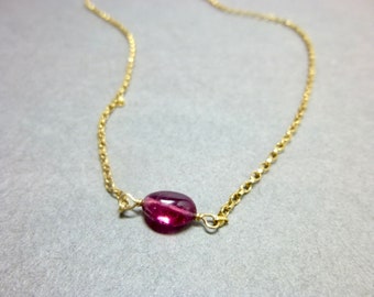 Rubelite Tourmaline Necklace, 14K Gold Fill, October Birthstone, Gift for Her, Promotes Self Confidence, Attracts Prosperity and Compassion