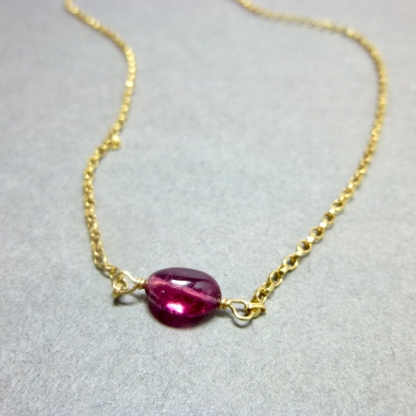 Rubellite Tourmaline Necklace - 14K Gold Filled, October Birthstone, Chakra Jewelry to Revitalize Passion