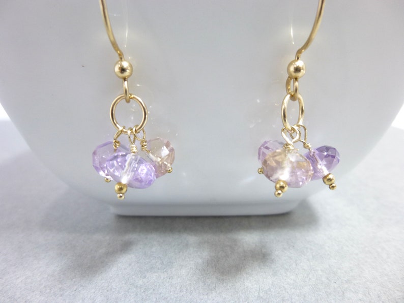 Genuine Ametrine Cluster Dangle Earrings, Purple and Yellow Stone Earrings, 14K Gold Fill Earrings, Amethyst & Citrine Mixed Stones image 8