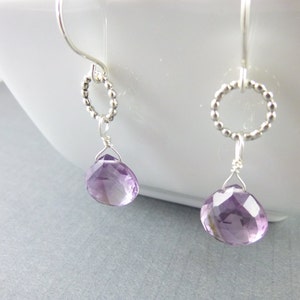 Amethyst Briolette Earrings, Sterling Silver, February Birthstone, Wisdom Stone, Reduces Stress, Protection Stone, Soothes Irritability image 1