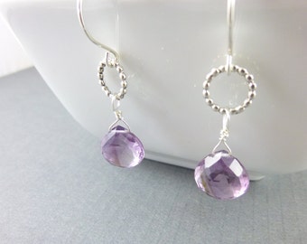 Amethyst Briolette Earrings, Sterling Silver, February Birthstone, Wisdom Stone, Reduces Stress, Protection Stone, Soothes Irritability