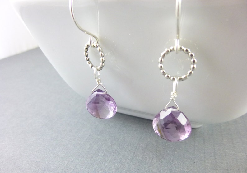 Amethyst Briolette Earrings, Sterling Silver, February Birthstone, Wisdom Stone, Reduces Stress, Protection Stone, Soothes Irritability image 1