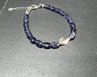 Iolite Bracelet - Sterling Silver, Violet Blue Gemstones, Stacking Bracelet