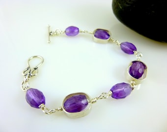 Amethyst Artisan Bracelet, Sterling Silver, February Birthstone,Protective Stone, Natural Tranquilizer, Reduces Stress, Soothes Irritability